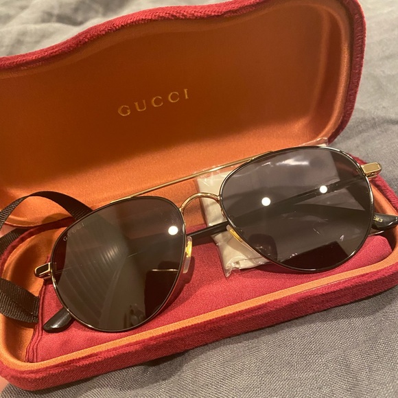 Gucci Other - NEW GUCCI Sunglasses GG0388SA 56-16-150 Brand New Aviator Black And Gold